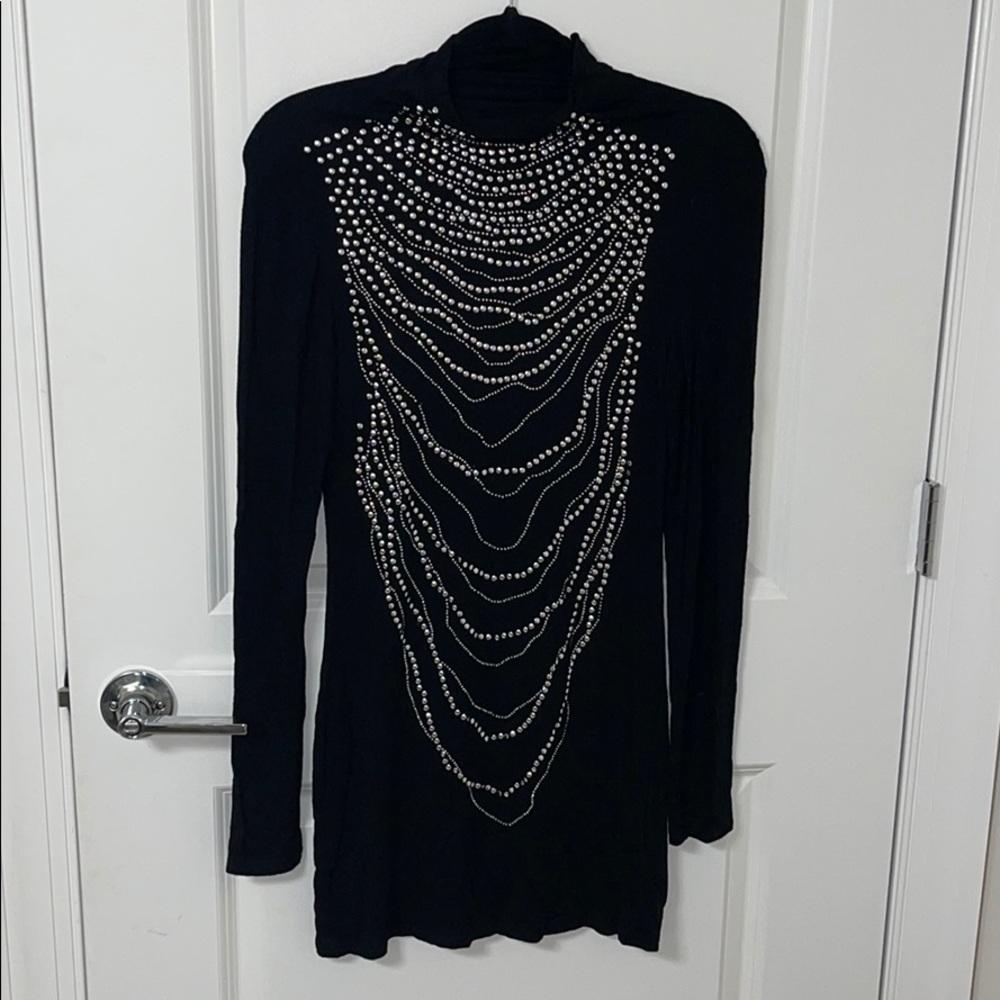 turtleneck bodycon mini dress with silver studs